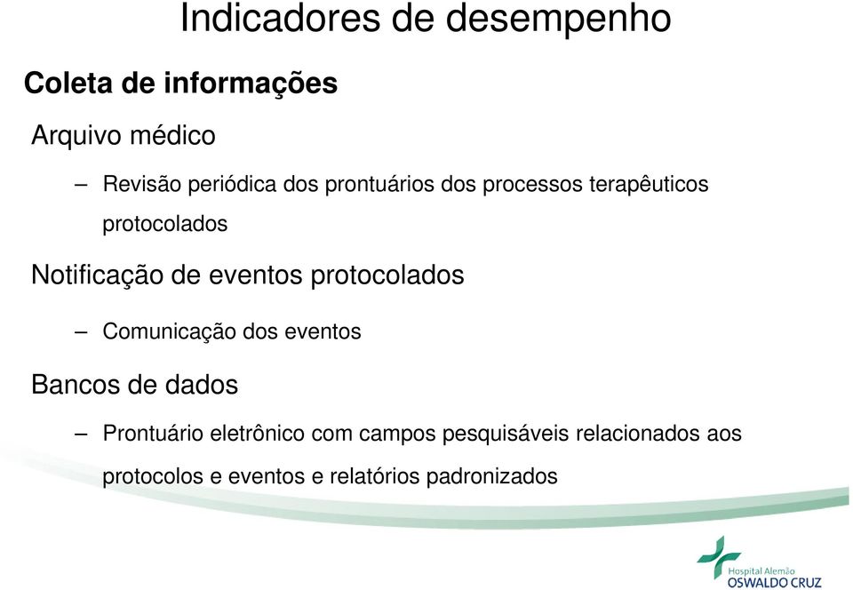 protocolados Comunicação dos eventos Bancos de dados Prontuário eletrônico com