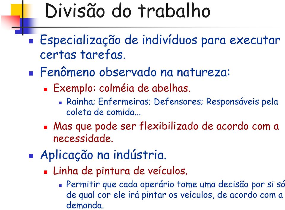 Rainha; Enfermeiras; Defensores; Responsáveis pela coleta de comida.