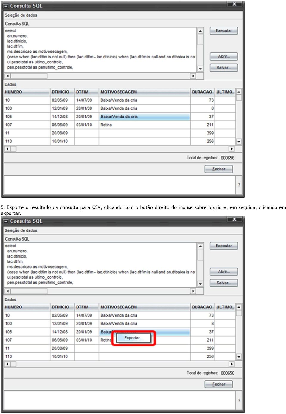 o botão direito do mouse sobre o