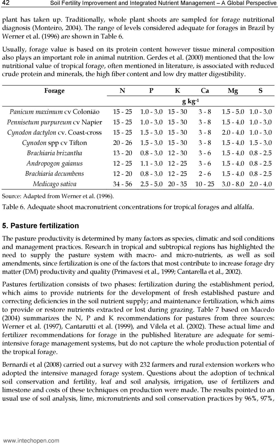 (1996) are shown in Table 6. Usually, forage value is based on its protein content however tissue mineral composition also plays an important role in animal nutrition. Gerdes et al.