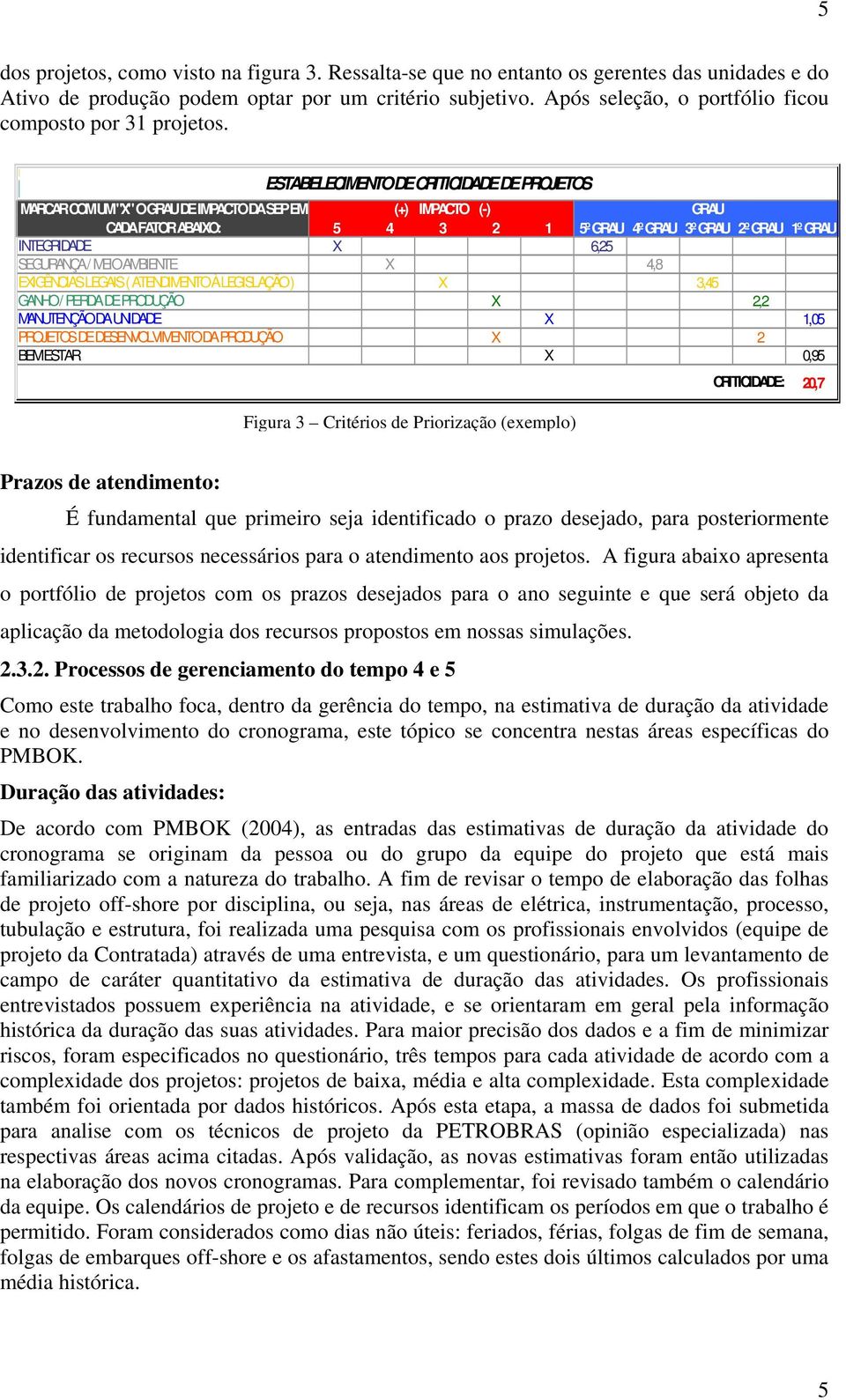 ESTABELECIMENTO DE CRITICIDADE DE PROJETOS MARCAR COM UM "X" O GRAU DE IMPACTO DA SEP EM (+) IMPACTO (-) GRAU CADA FATOR ABAIXO: 5 4 3 2 1 5º GRAU 4º GRAU 3º GRAU 2º GRAU 1º GRAU INTEGRIDADE X 6,25