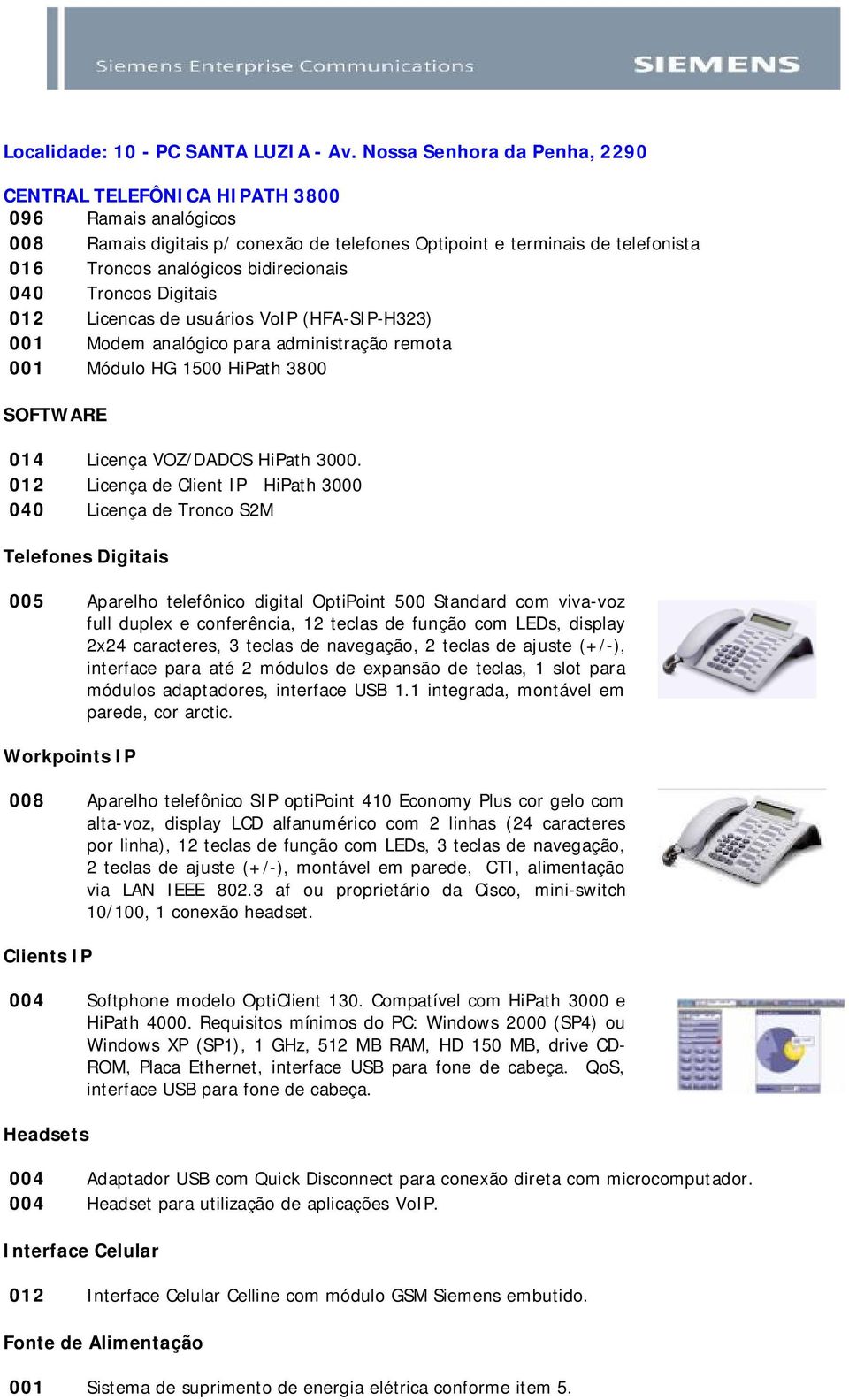 1500 HiPath 3800 014 Licença VOZ/DADOS HiPath 3000.