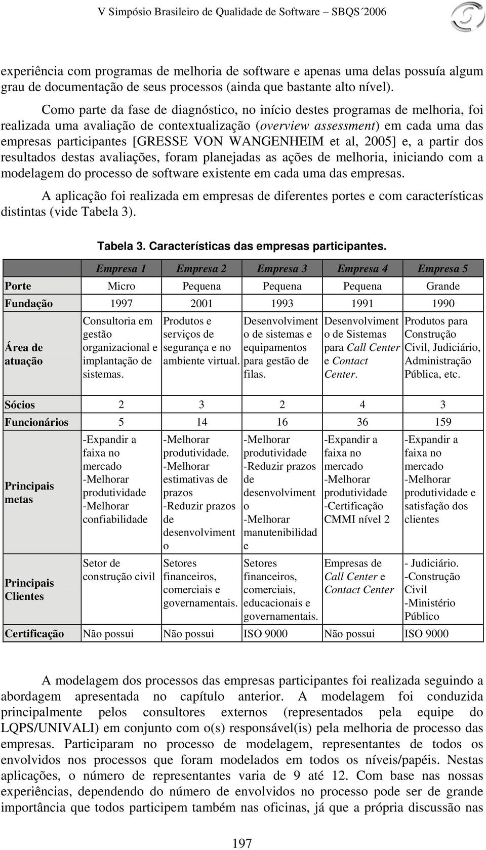 WANGENHEIM et al, 2005] e, a partir dos resultados destas avaliações, foram planejadas as ações de melhoria, iniciando com a modelagem do processo de software existente em cada uma das empresas.