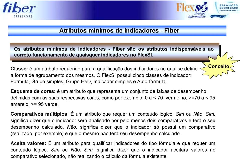 O FlexSI possui cinco classes de indicador: Fórmula, Grupo simples, Grupo HeD, Indicador simples e Auto-fórmula.