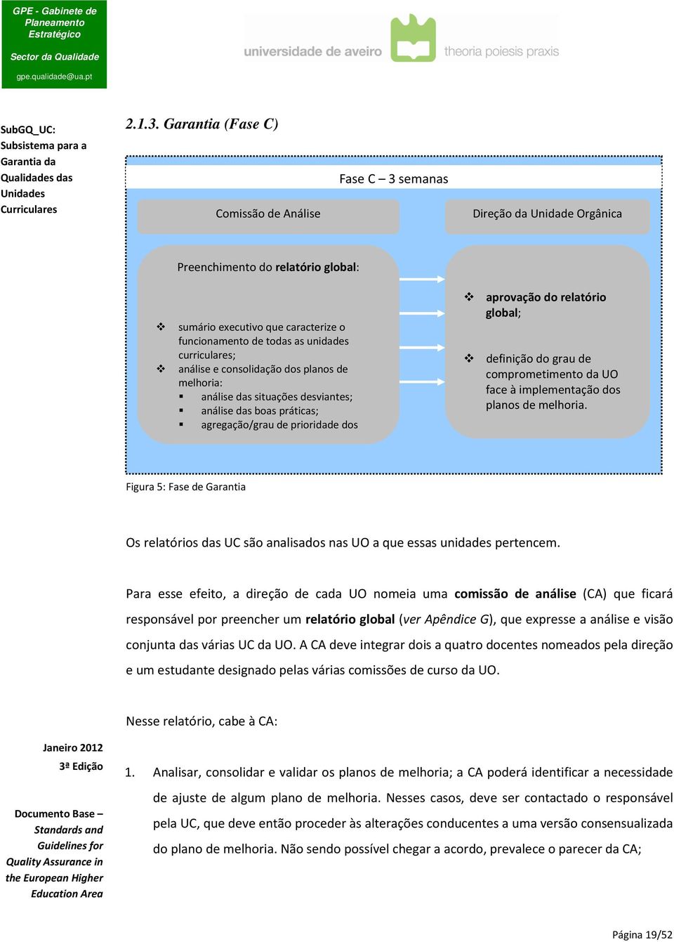 curriculares; análise e consolidação dos planos de melhoria: análise das situações desviantes; análise das boas práticas; agregação/grau de prioridade dos aprovação do relatório global; definição do