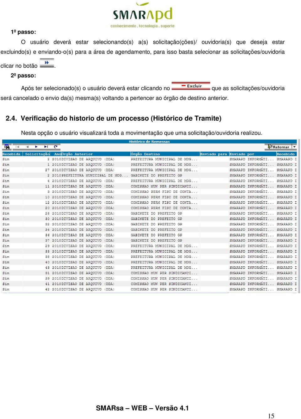 2º passo: Após ter selecionado(s) o usuário deverá estar clicando no que as solicitações/ouvidoria será cancelado o envio da(s) mesma(s) voltando