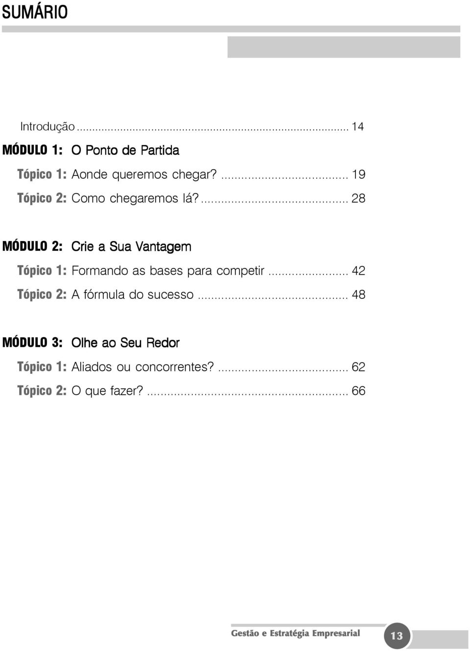 ... 28 MÓDULO 2: Crie a Sua Vantagem Tópico 1: Formando as bases para competir.