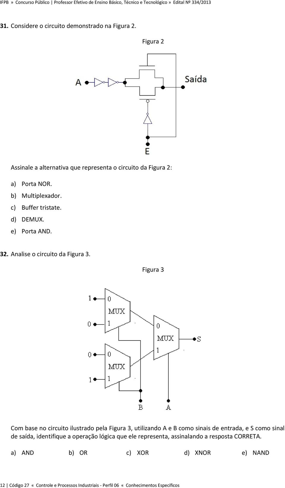 Figura 3 Com base no circuito ilustrado pela Figura 3, utilizando A e B como sinais de entrada, e S como sinal de saída, identifique a