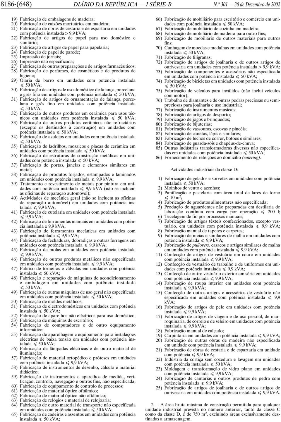 instalada 1 9,9 kva; 22) Fabricação de artigos de papel para uso doméstico e sanitário; 23) Fabricação de artigos de papel para papelaria; 24) Fabricação de papel de parede; 25) Impressão de jornais;