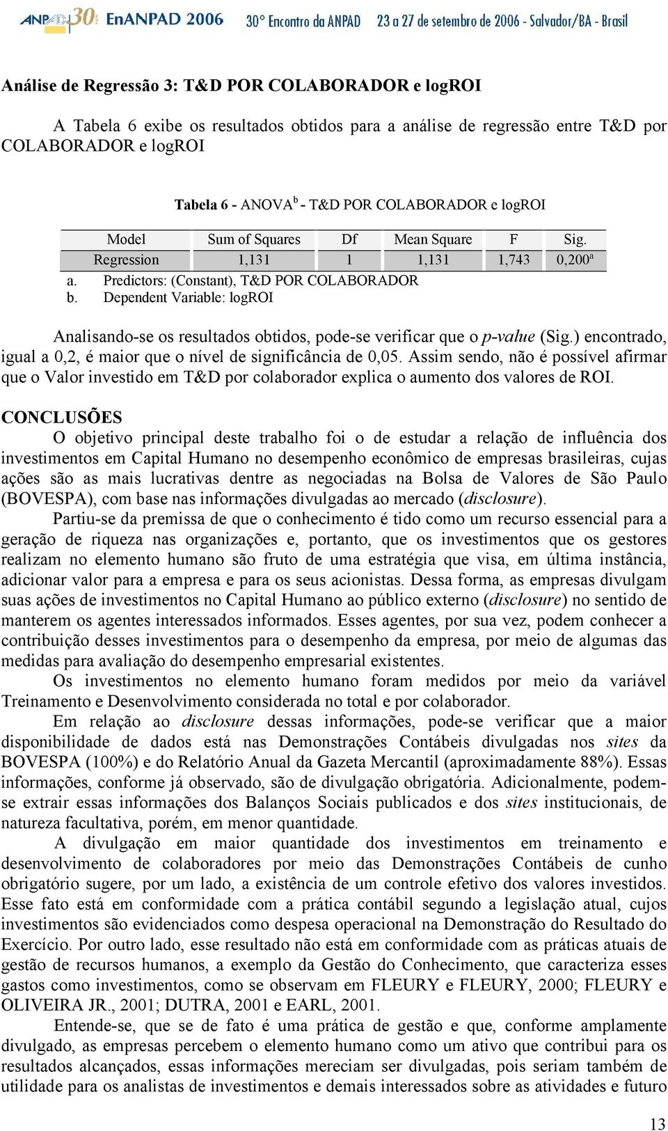 Dependent Variable: logroi Analisando-se os resultados obtidos, pode-se verificar que o p-value (Sig.) encontrado, igual a 0,2, é maior que o nível de significância de 0,05.