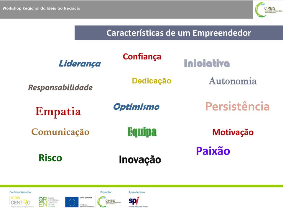 Empatia Confiança Dedicação Optimismo Equipa