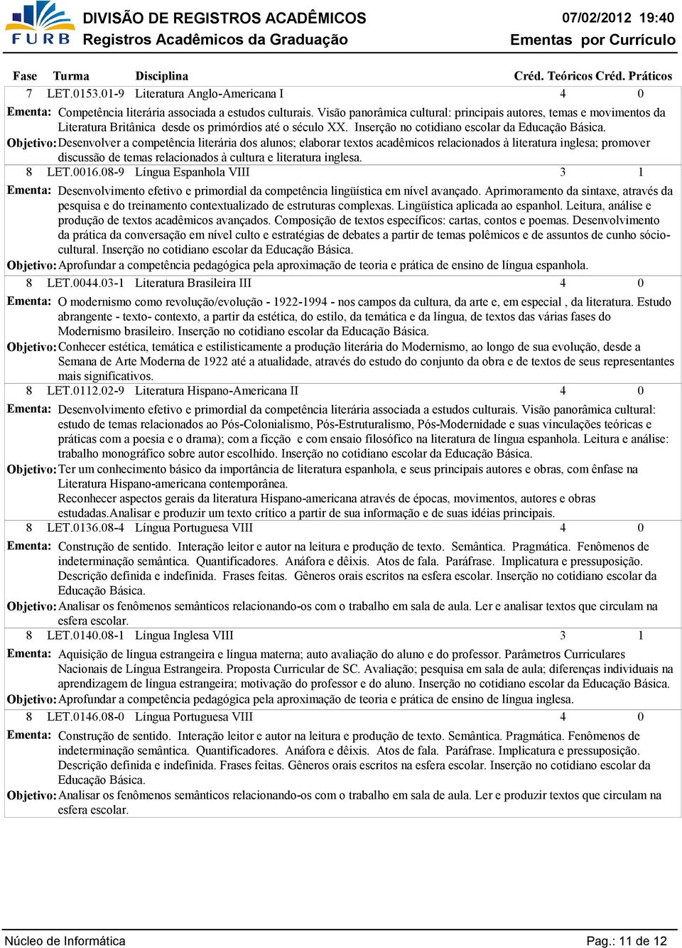 Inserção no cotidiano escolar da Desenvolver a competência literária dos alunos; elaborar textos acadêmicos relacionados à literatura inglesa; promover discussão de temas relacionados à cultura e