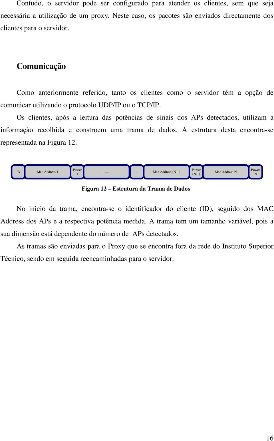 Os clientes, após a leitura das potências de sinais dos APs detectados, utilizam a informação recolhida e constroem uma trama de dados. A estrutura desta encontra-se representada na Figura 2.