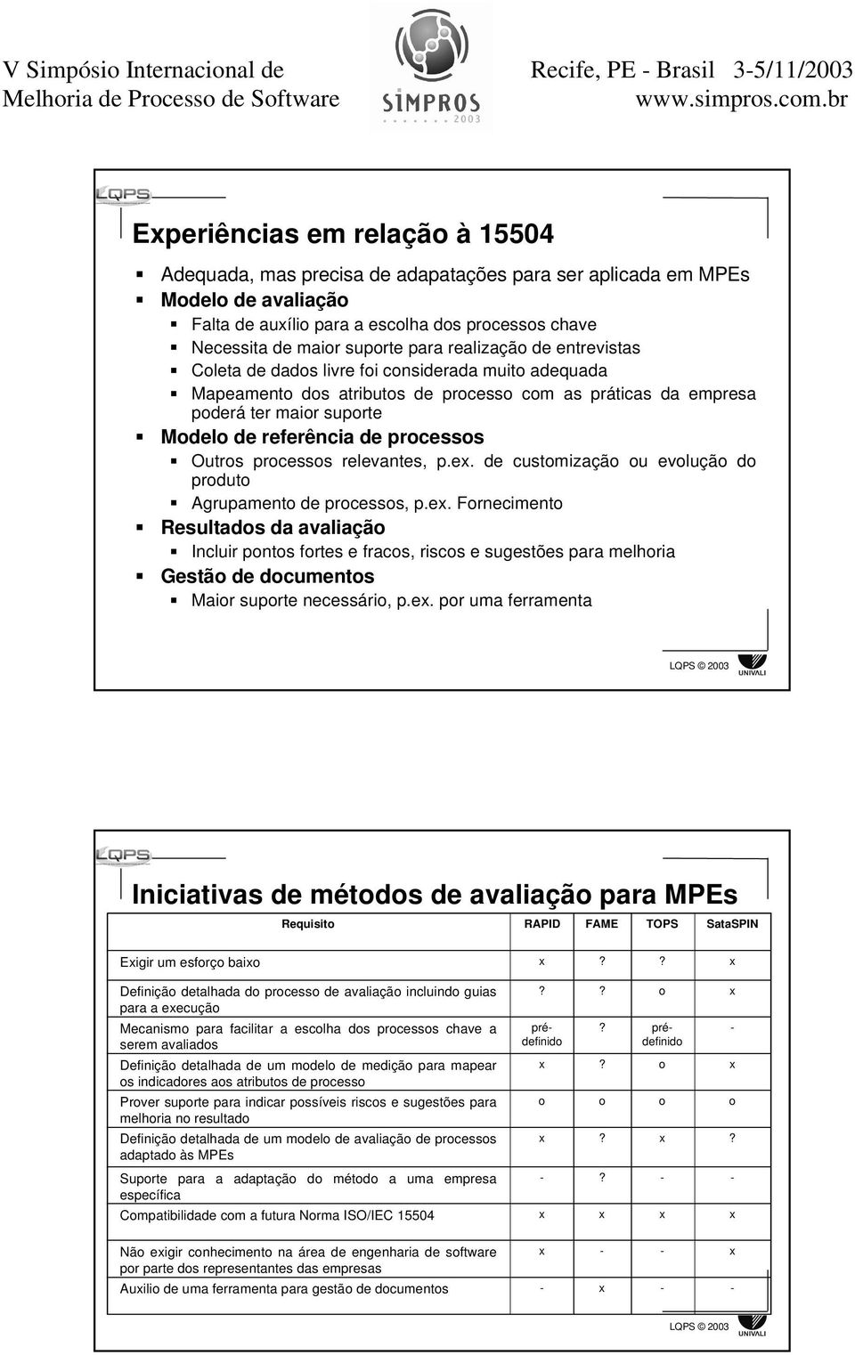 processos Outros processos relevantes, p.ex. de customização ou evolução do produto Agrupamento de processos, p.ex. Fornecimento Resultados da avaliação Incluir pontos fortes e fracos, riscos e sugestões para melhoria Gestão de documentos Maior suporte necessário, p.