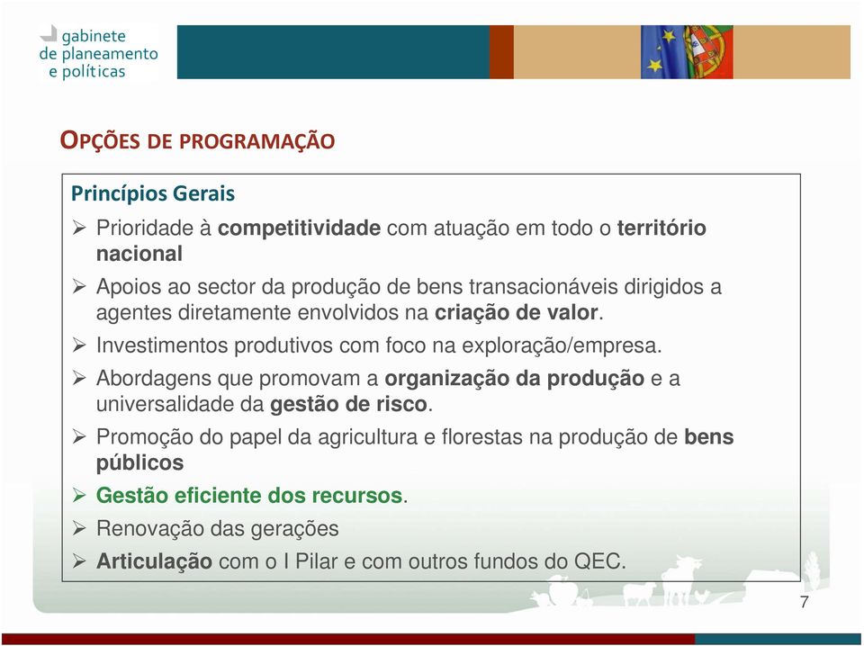 Investimentos produtivos com foco na exploração/empresa.