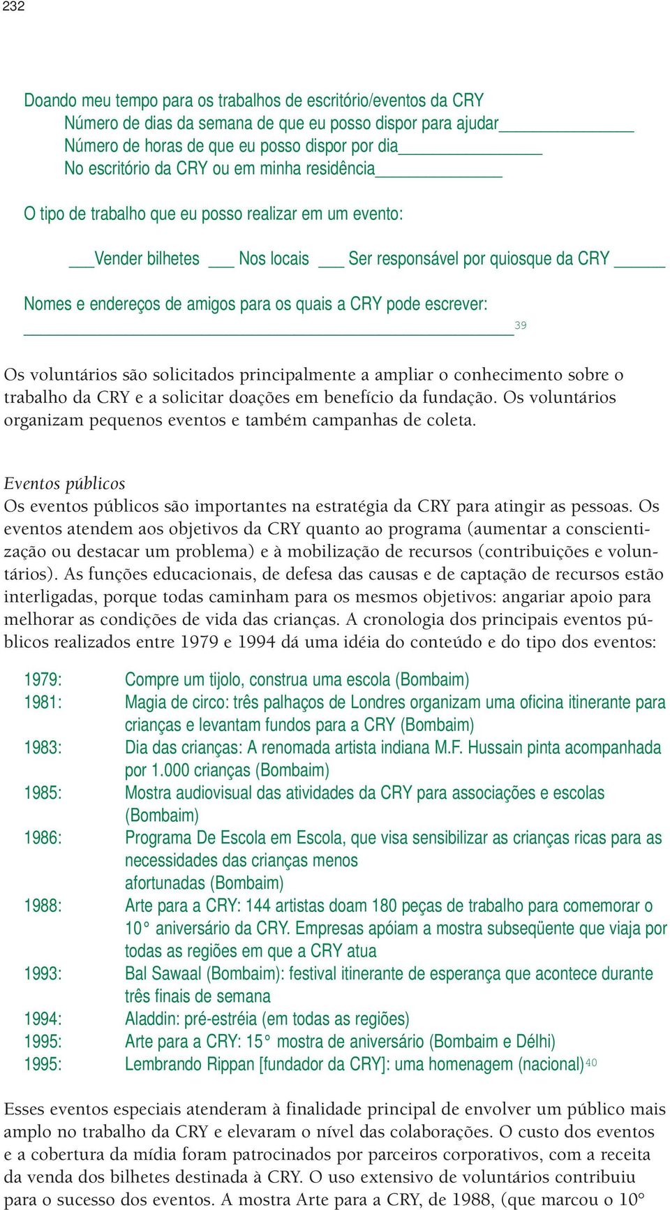 escrever: 39 Os voluntários são solicitados principalmente a ampliar o conhecimento sobre o trabalho da CRY e a solicitar doações em benefício da fundação.