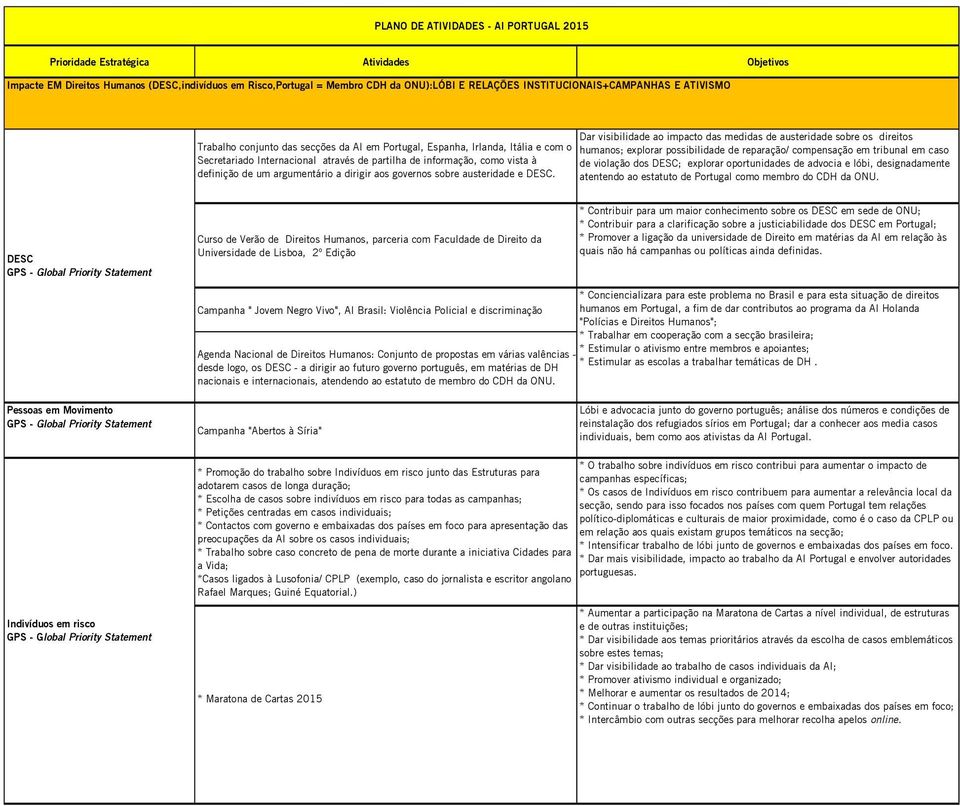 definição de um argumentário a dirigir aos governos sobre austeridade e DESC.