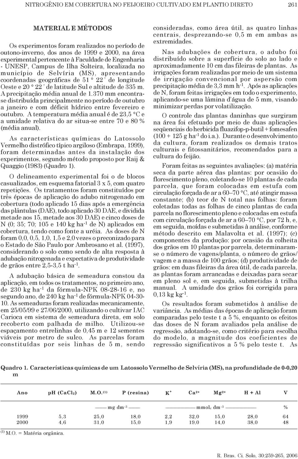 altitude de 335 m. A precipitação média anual de 1.37 mm encontrase distribuída principalmente no período de outubro a janeiro e com déficit hídrico entre fevereiro e outubro.