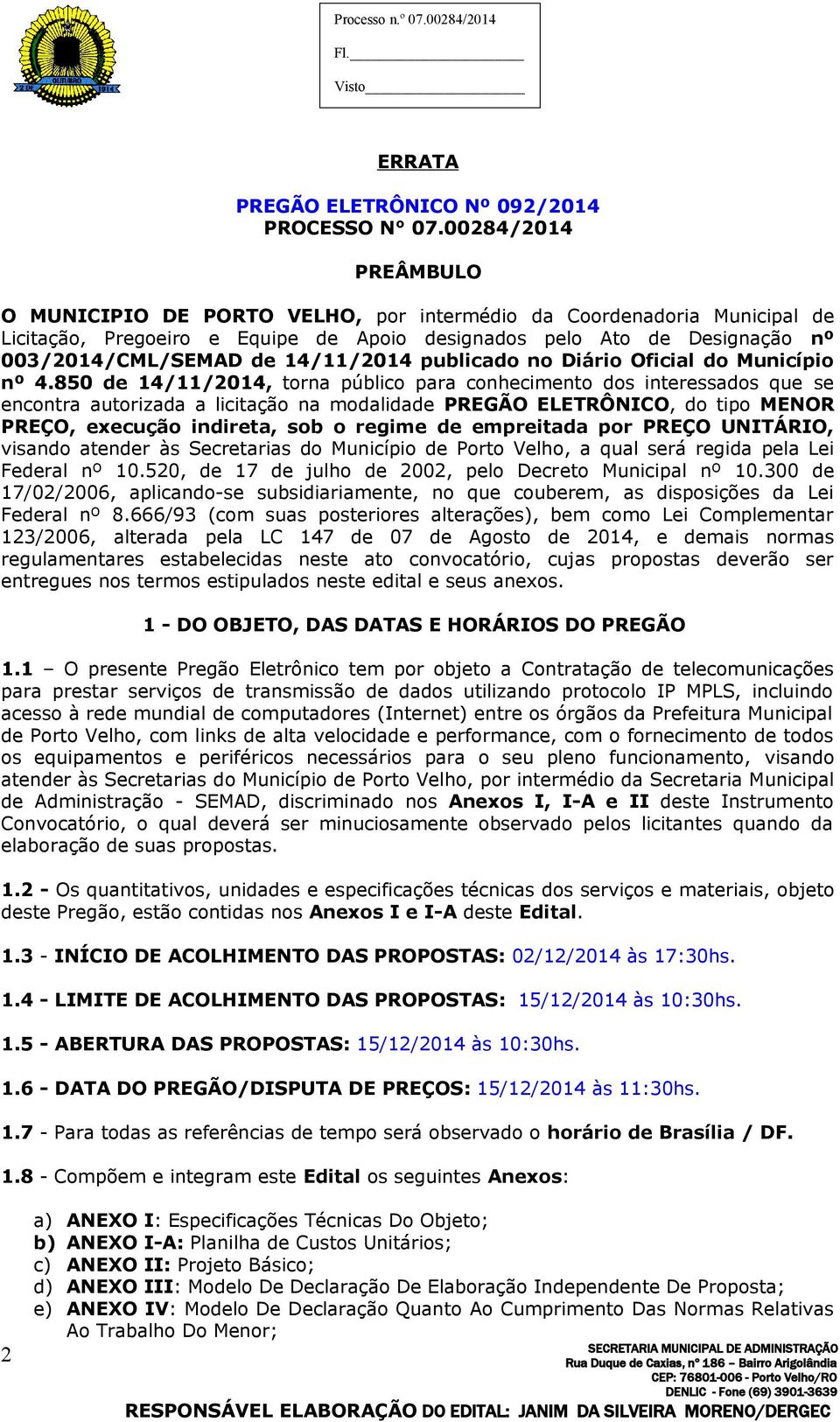 14/11/2014 publicado no Diário Oficial do Município nº 4.
