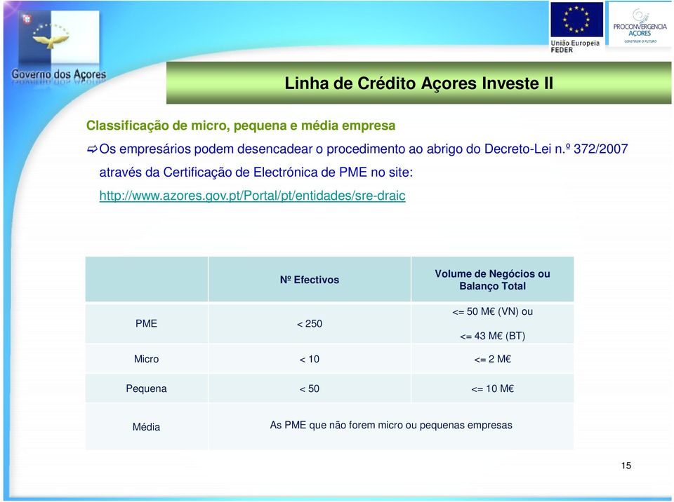 º 372/2007 através da Certificação de Electrónica de PME no site: http://www.azores.gov.