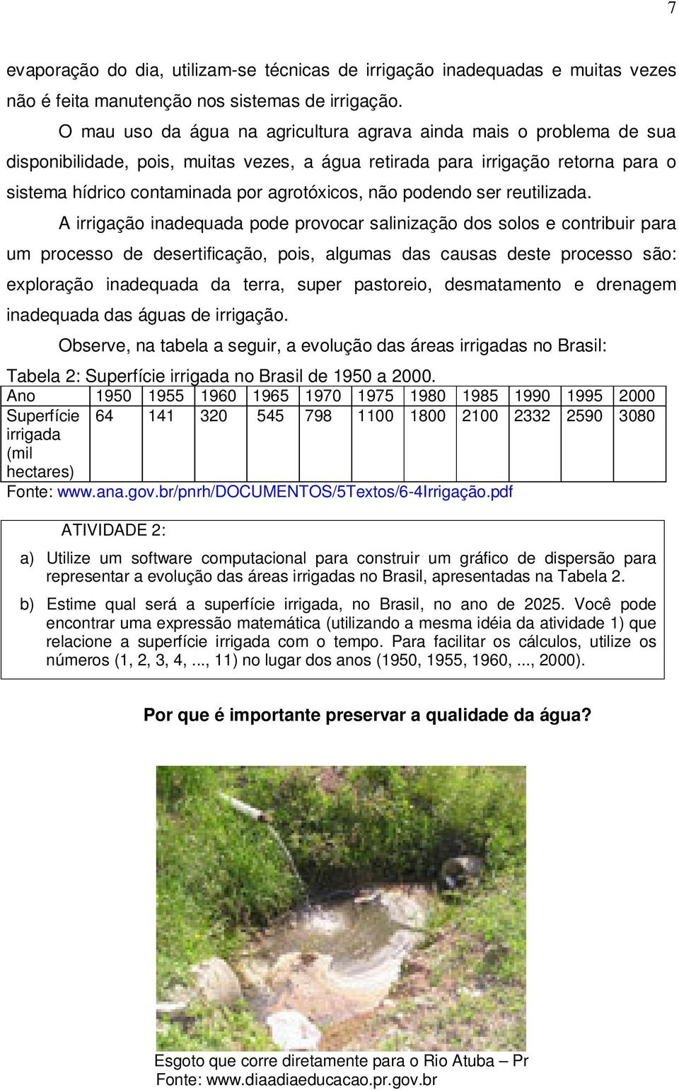 salinização dos solos e contribuir para um processo de desertificação, pois, algumas das causas deste processo são: exploração inadequada da terra, super pastoreio, desmatamento e drenagem inadequada