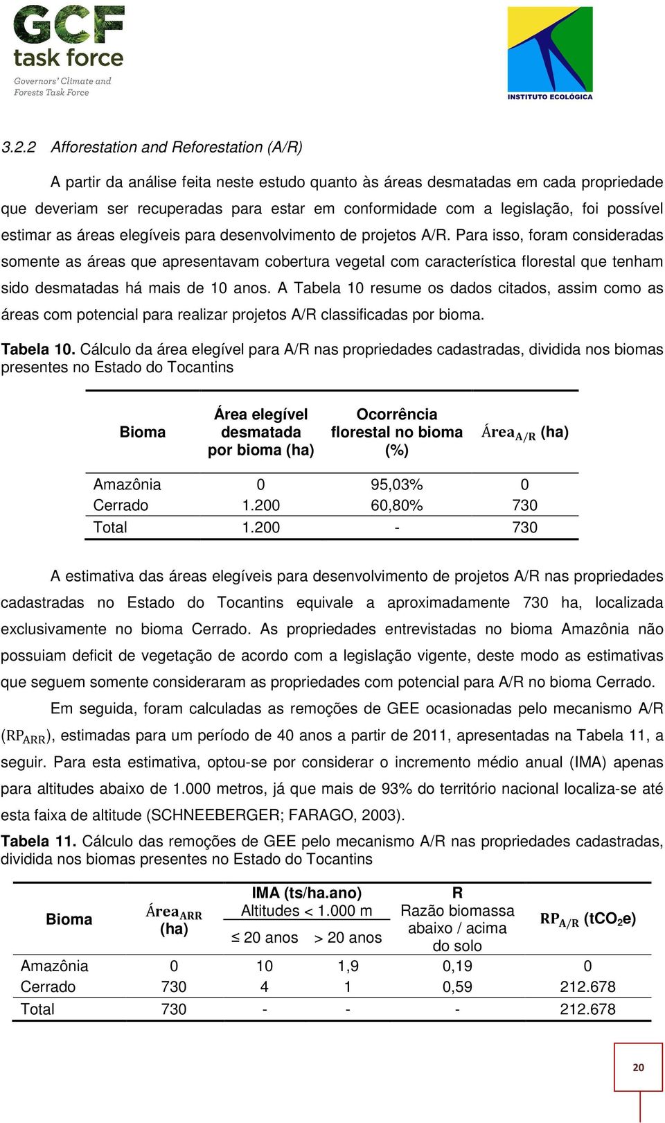 Para isso, foram consideradas somente as áreas que apresentavam cobertura vegetal com característica florestal que tenham sido desmatadas há mais de 10 anos.