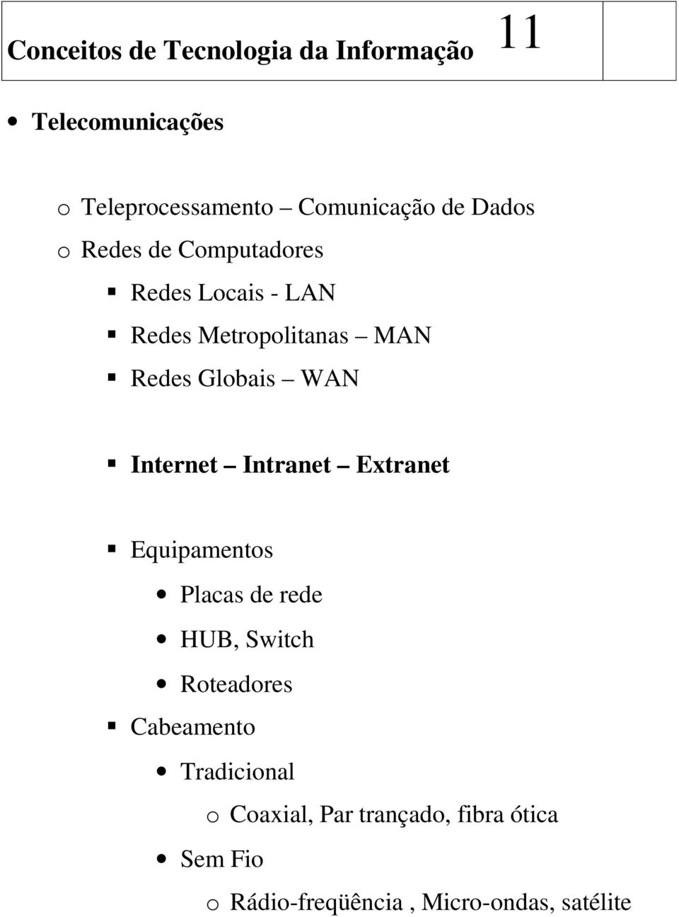 Intranet Extranet Equipamentos Placas de rede HUB, Switch Roteadores Cabeamento