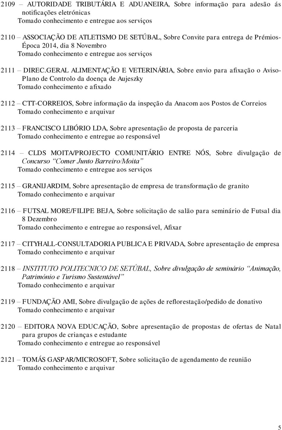 GERAL ALIMENTAÇÃO E VETERINÁRIA, Sobre envio para afixação o Aviso- Plano de Controlo da doença de Aujeszky Tomado conhecimento e afixado 2112 CTT-CORREIOS, Sobre informação da inspeção da Anacom aos