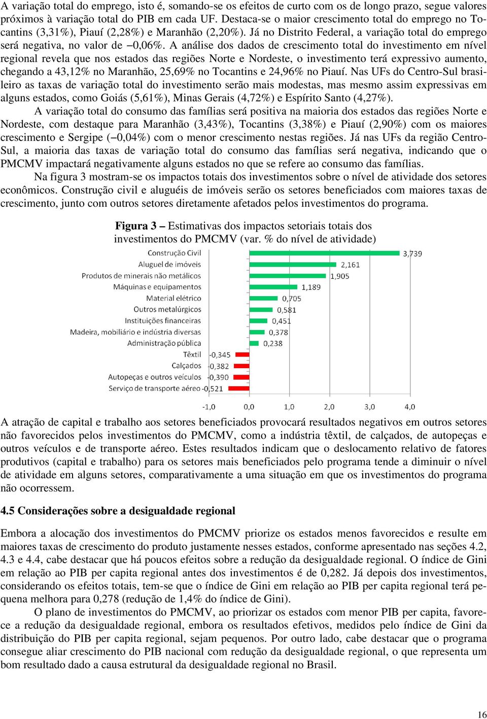 A análise dos dados de crescimento total do investimento em nível regional revela que nos estados das regiões Norte e Nordeste, o investimento terá expressivo aumento, chegando a 43,12% no Maranhão,