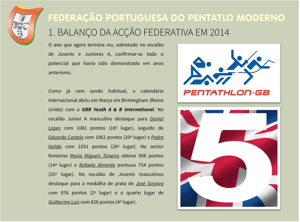 No escalão Junior A masculino destaque para Daniel Lopes com 1081 pontos (16º lugar), seguido de Eduardo Castelo com 1062 pontos (20º lugar) e Pedro Valido com 1031 pontos (26º lugar).