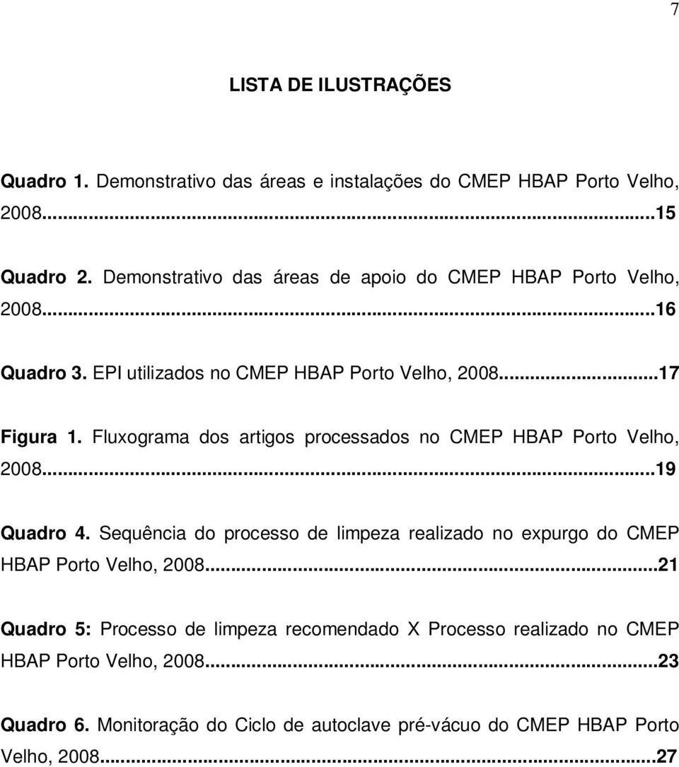 Fluxograma dos artigos processados no CMEP HBAP Porto Velho, 2008...19 Quadro 4.