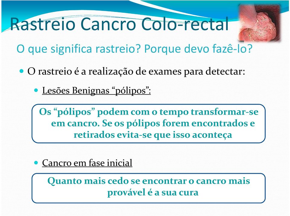 pólipos podem com o tempo transformar-se em cancro.