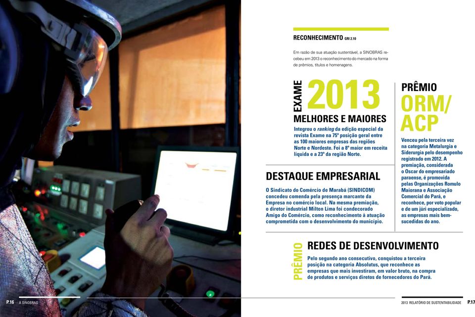 Foi a 8ª maior em receita líquida e a 23ª da região Norte. DESTAQUE EMPRESARIAL O Sindicato do Comércio de Marabá (SINDICOM) concedeu comenda pela presença marcante da Empresa no comércio local.