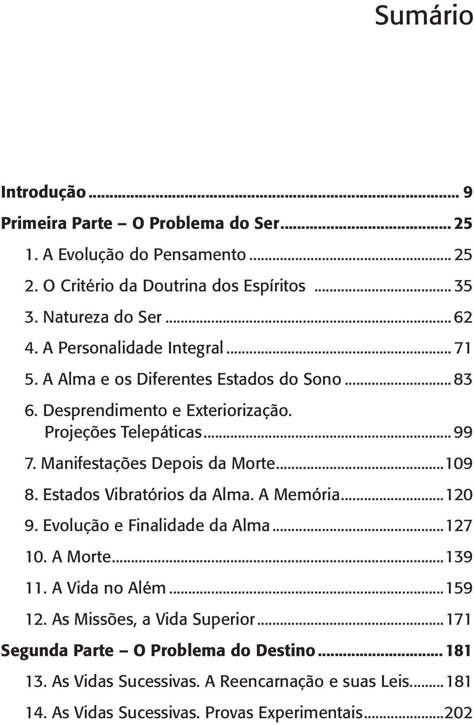 Manifestações Depois da Morte...109 8. Estados Vibratórios da Alma. A Memória...120 9. Evolução e Finalidade da Alma...127 10. A Morte...139 11. A Vida no Além...159 12.