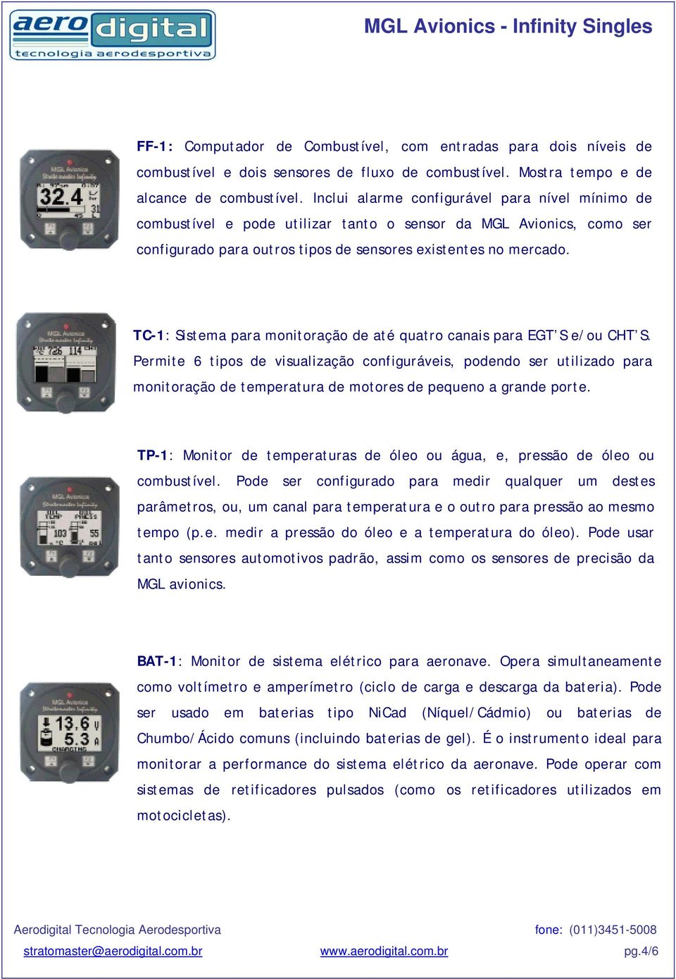 TC-1: Sistema para monitoração de até quatro canais para EGT S e/ou CHT S.