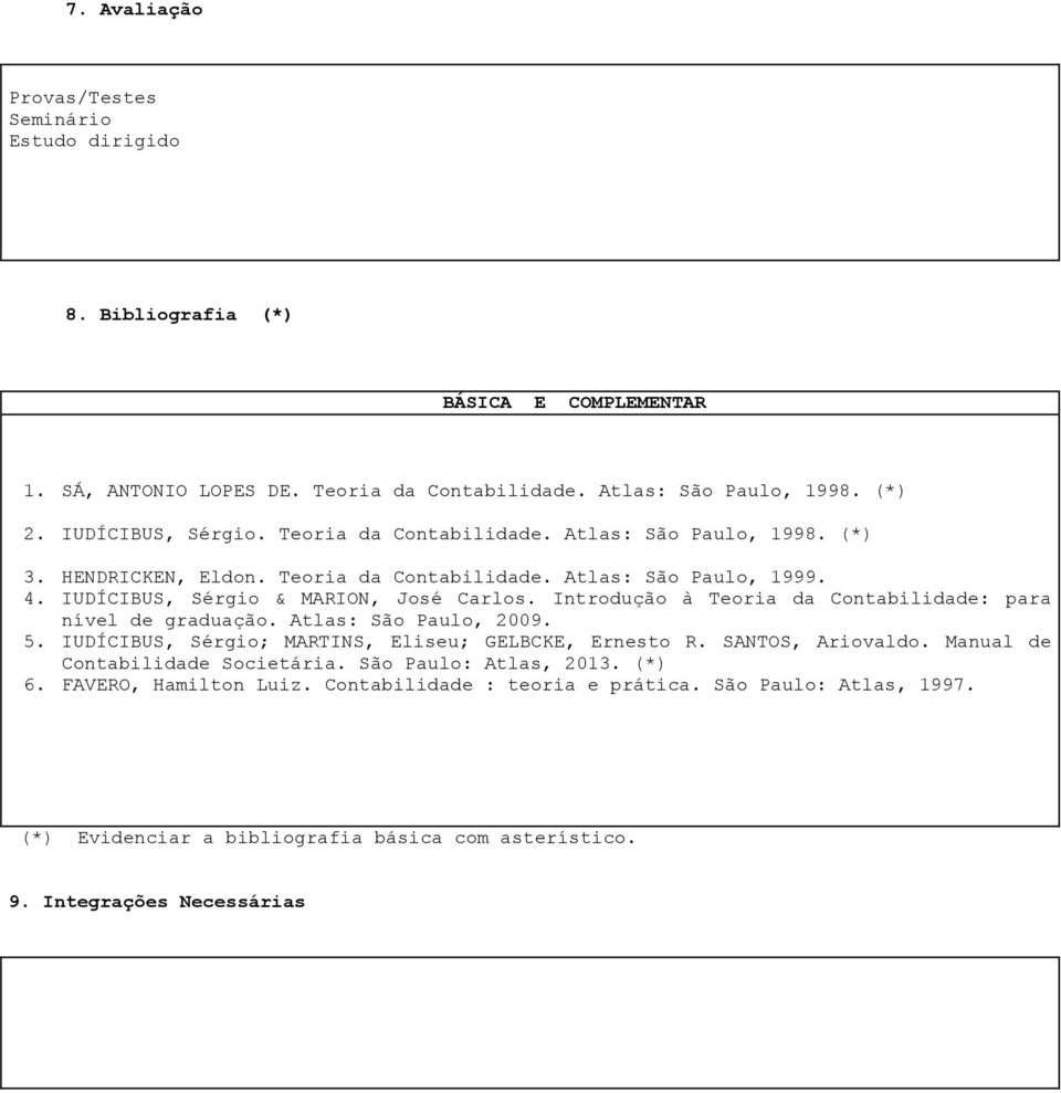 Introdução à Teoria da Contabilidade: para nível de graduação. Atlas: São Paulo, 2009. 5. IUDÍCIBUS, Sérgio; MARTINS, Eliseu; GELBCKE, Ernesto R. SANTOS, Ariovaldo.