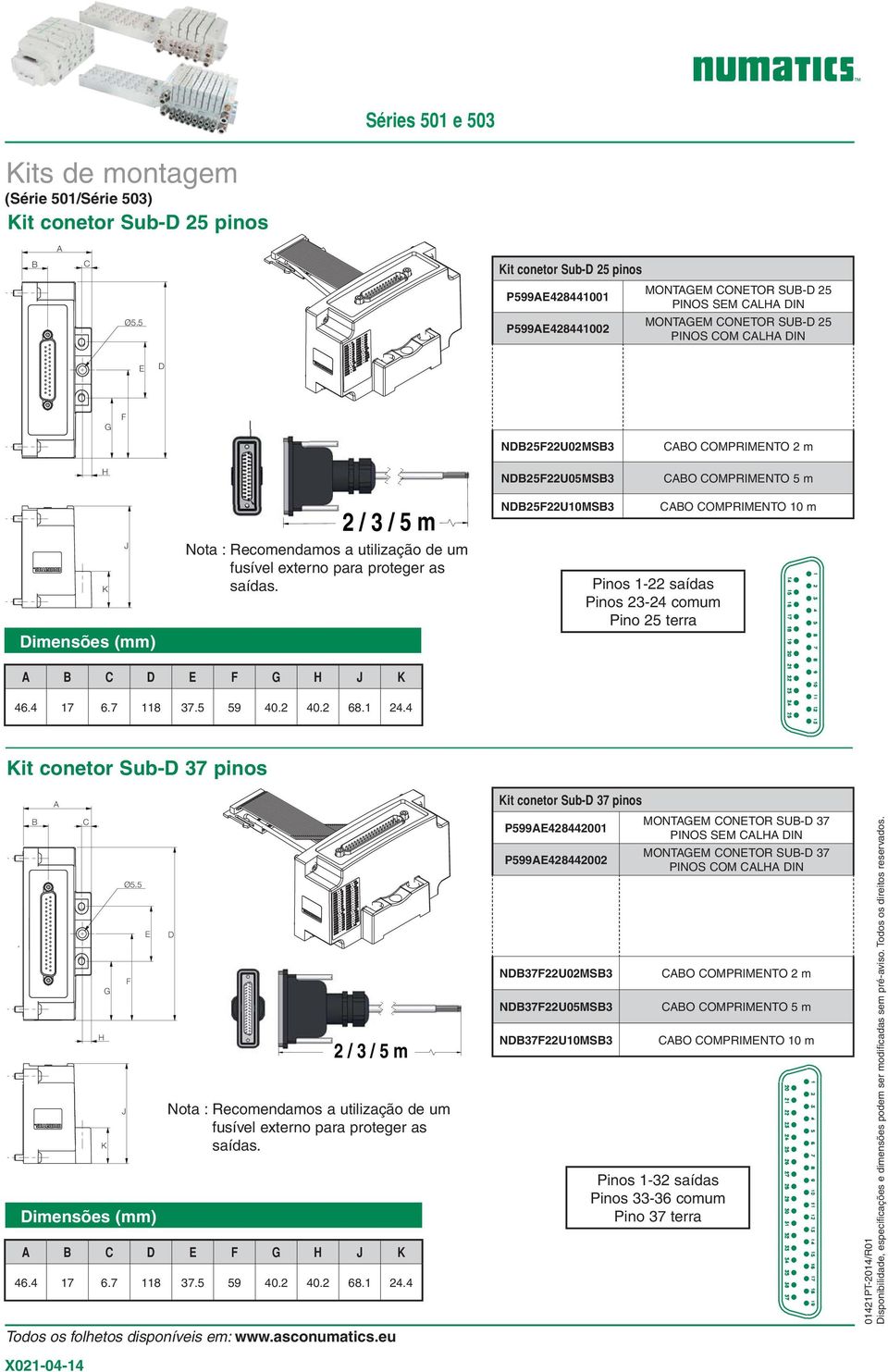 COMPRIMENTO m K J 2 / 3 / m Nota : Recomendamos a utilização de um fusível externo para proteger as saídas.