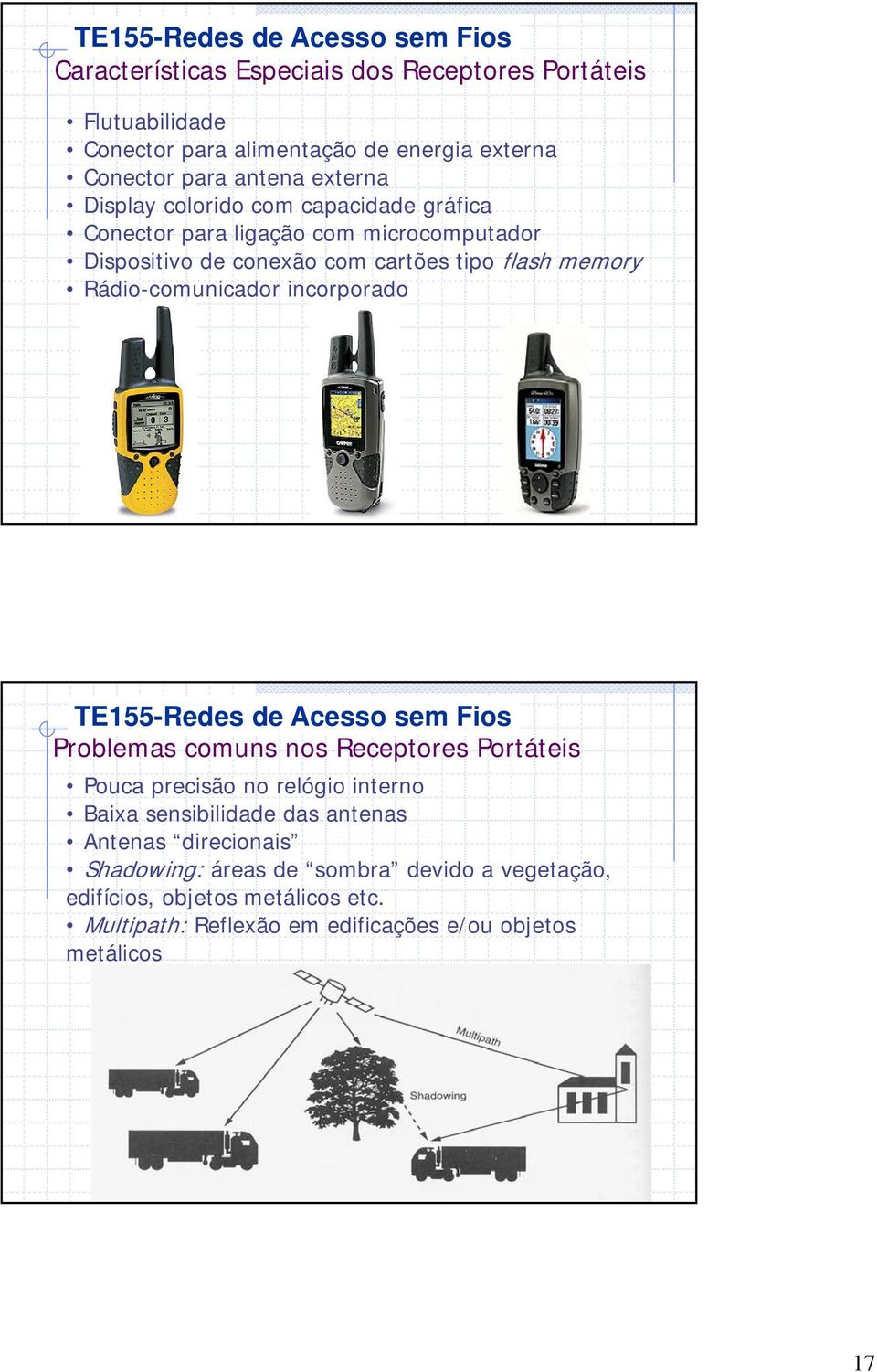 Rádio-comunicador incorporado TE155-Redes de Acesso sem Fios Problemas comuns nos Receptores Portáteis Pouca precisão no relógio interno Baixa sensibilidade