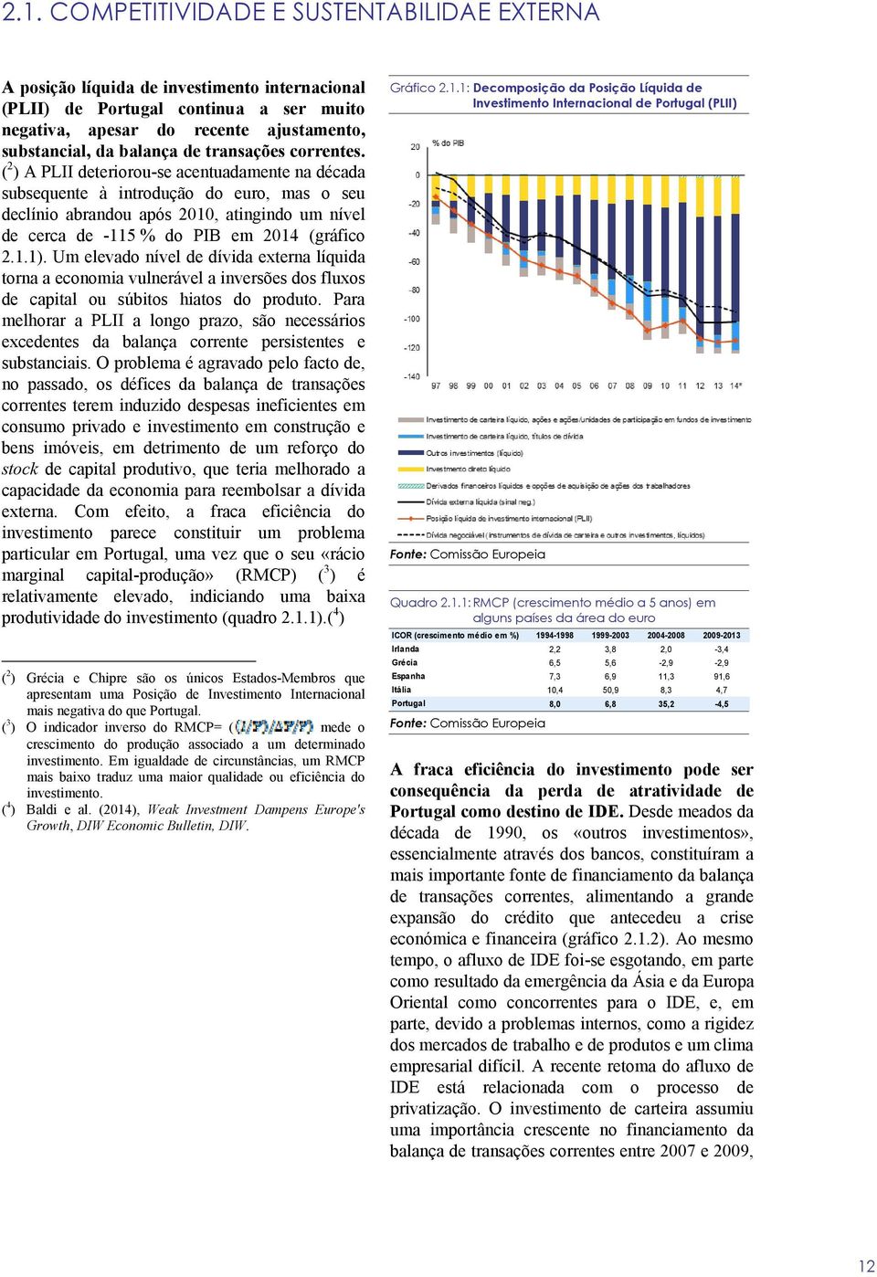 ( 2 ) A PLII deteriorou-se acentuadamente na década subsequente à introdução do euro, mas o seu declínio abrandou após 2010, atingindo um nível de cerca de -115 % do PIB em 2014 (gráfico 2.1.1).