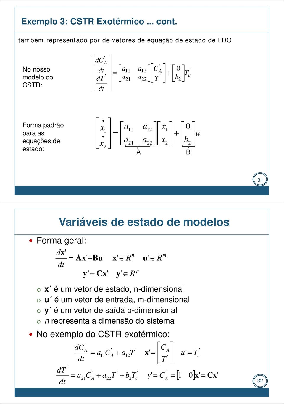 gerl: é um vetor de etdo n-dimenionl u é um vetor de entrd m-dimenionl y é um vetor de íd