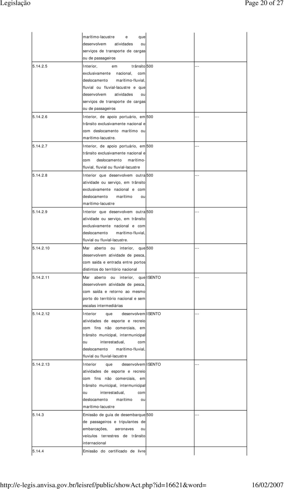 marítimo-fluvial, fluvial ou fluvial-lacustre e que desenvolvem atividades ou serviços de transporte de cargas ou de passageiros 5.14.2.