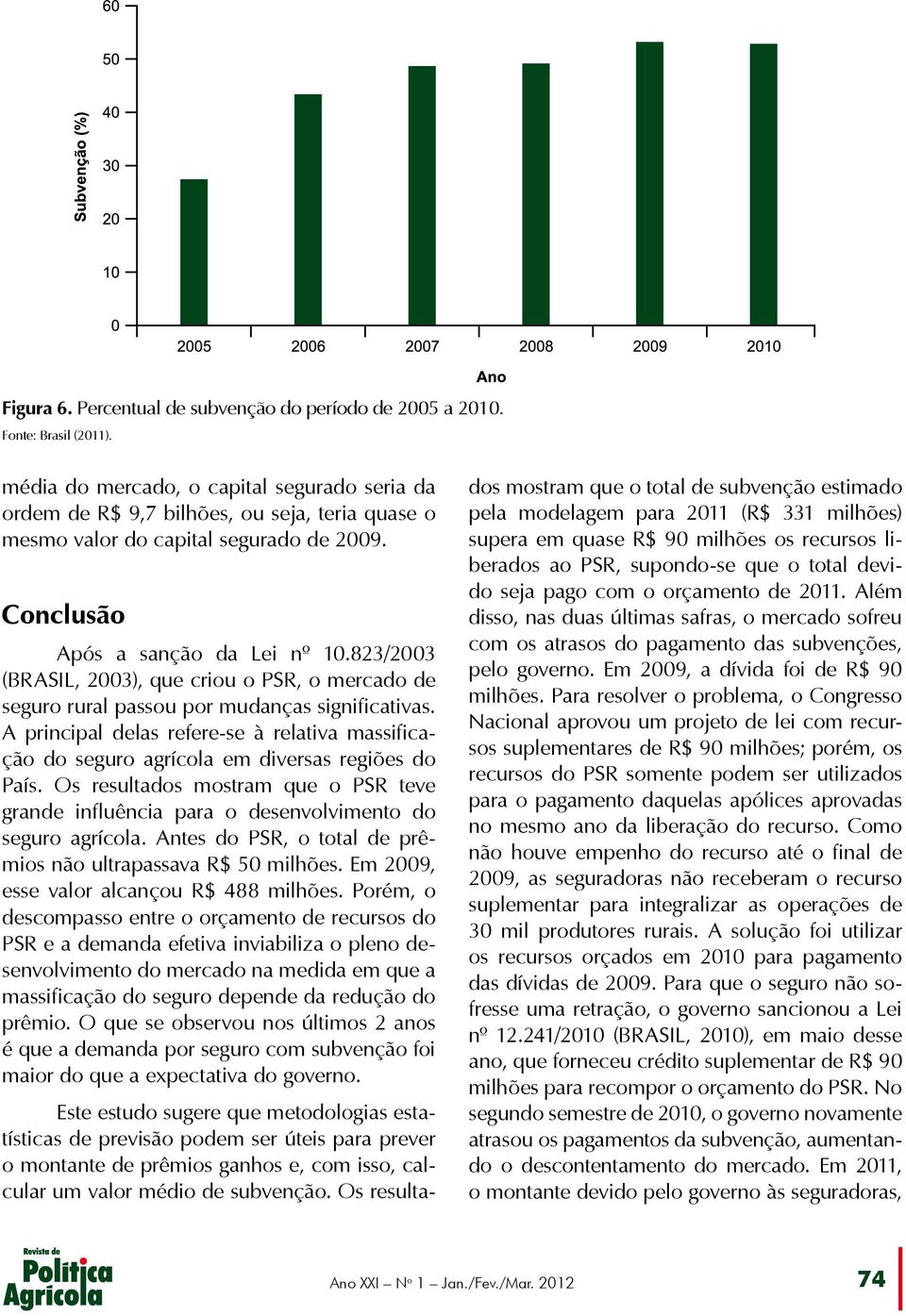 823/2003 (BRASIL, 2003), que criou o PSR, o mercado de seguro rural passou por mudanças significativas.