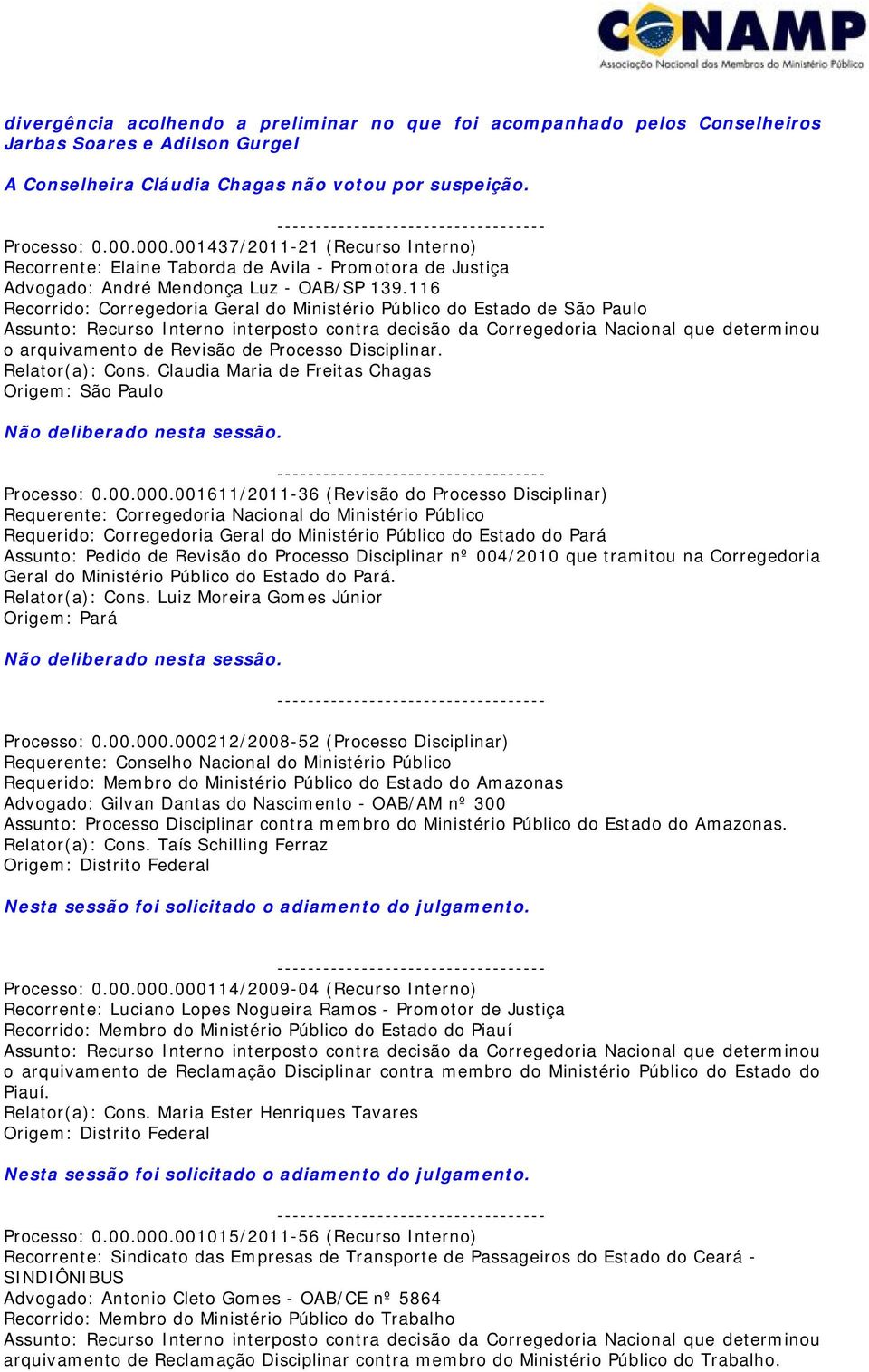 116 Recorrido: Corregedoria Geral do Ministério Público do Estado de São Paulo Assunto: Recurso Interno interposto contra decisão da Corregedoria Nacional que determinou o arquivamento de Revisão de