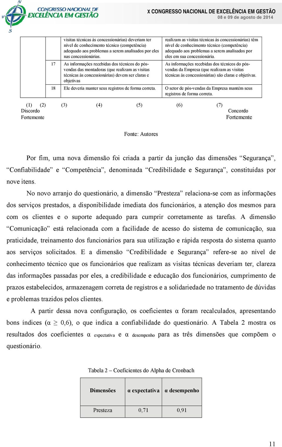 concessionárias) têm nível de conhecimento técnico (competência) adequado aos problemas a serem analisados por eles em sua concessionária.