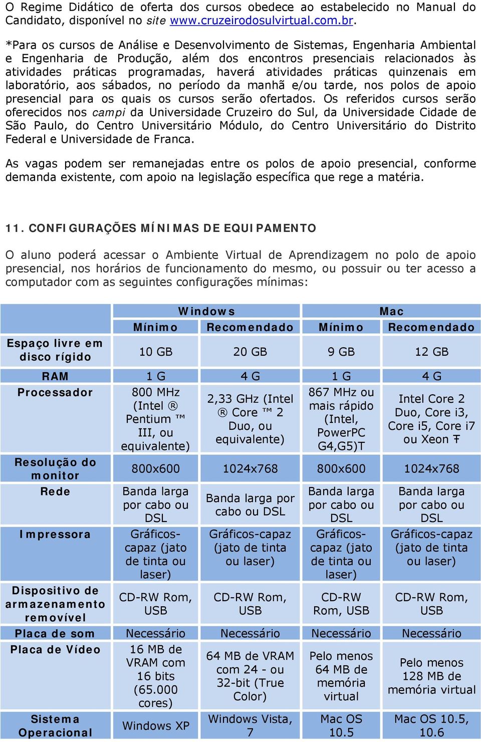 quinzenais em laboratório, aos sábados, no período da manhã e/ou tar, nos polos apoio presencial para os quais os cursos serão ofertados.