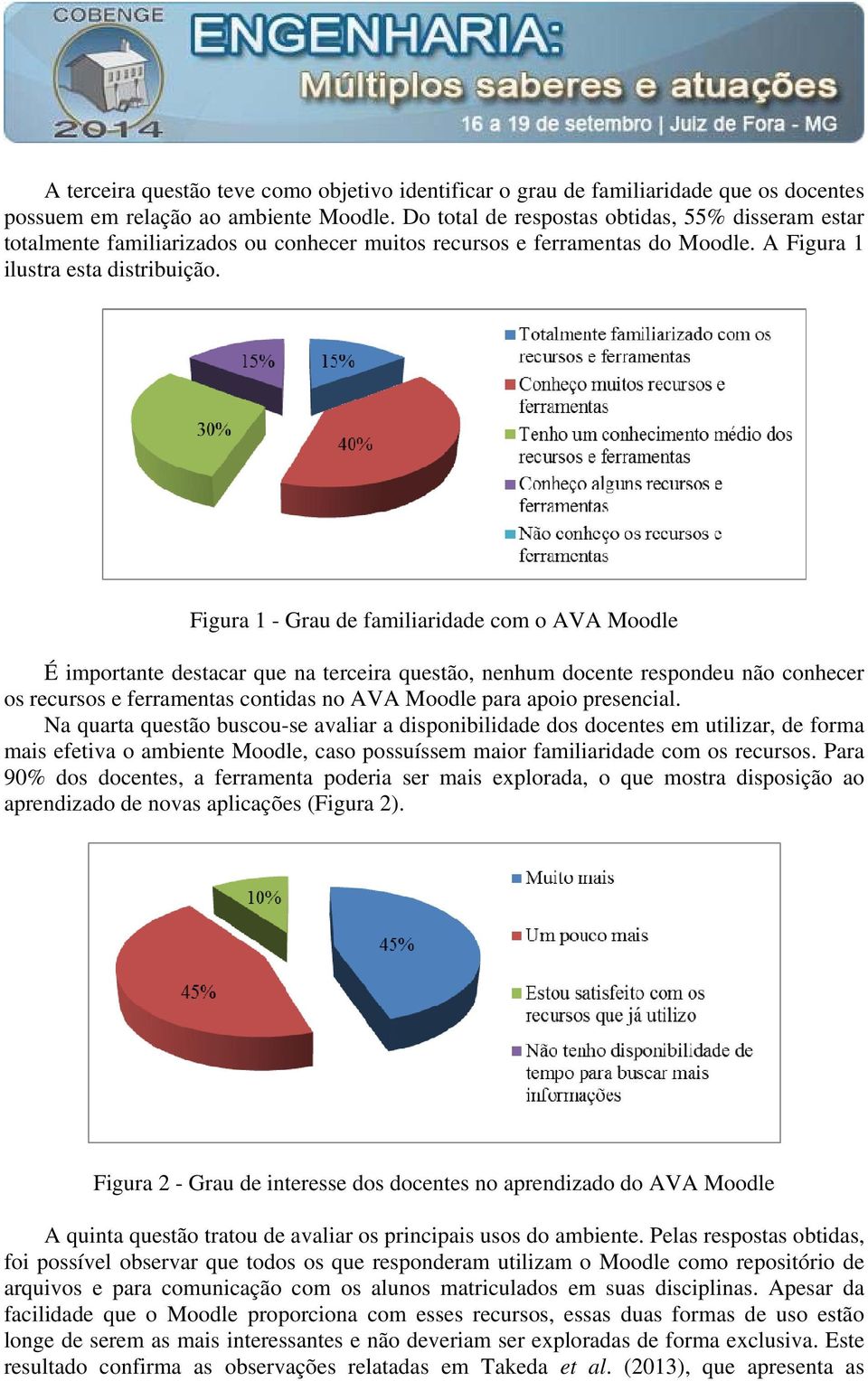 Figura 1 - Grau de familiaridade com o AVA Moodle É importante destacar que na terceira questão, nenhum docente respondeu não conhecer os recursos e ferramentas contidas no AVA Moodle para apoio