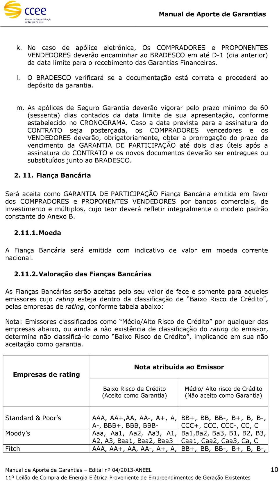 As apólices de Seguro Garantia deverão vigorar pelo prazo mínimo de 60 (sessenta) dias contados da data limite de sua apresentação, conforme estabelecido no CRONOGRAMA.