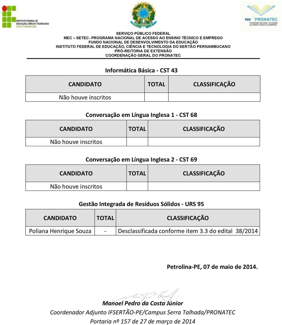 Gestão Integrada de Resíduos Sólidos URS 95 Poliana Henrique Souza Desclassificada conforme item 3.