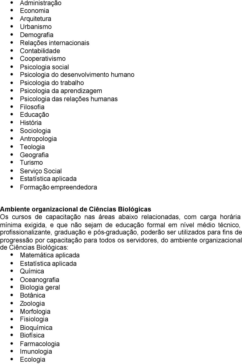 Antropologia Teologia Geografia Turismo Serviço Social Formação empreendedora Ambiente organizacional de Ciências Biológicas de Ciências