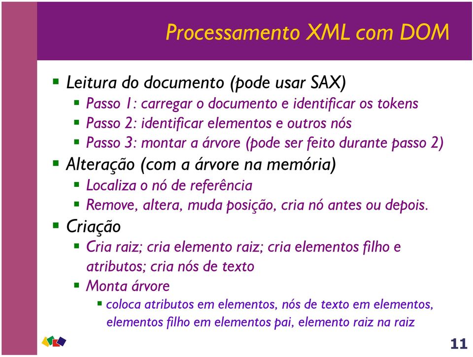 referência Remove, altera, muda posição, cria nó antes ou depois.